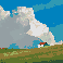 The house and clouds as a 58 by 58 pixel pattern using MARD bead colors